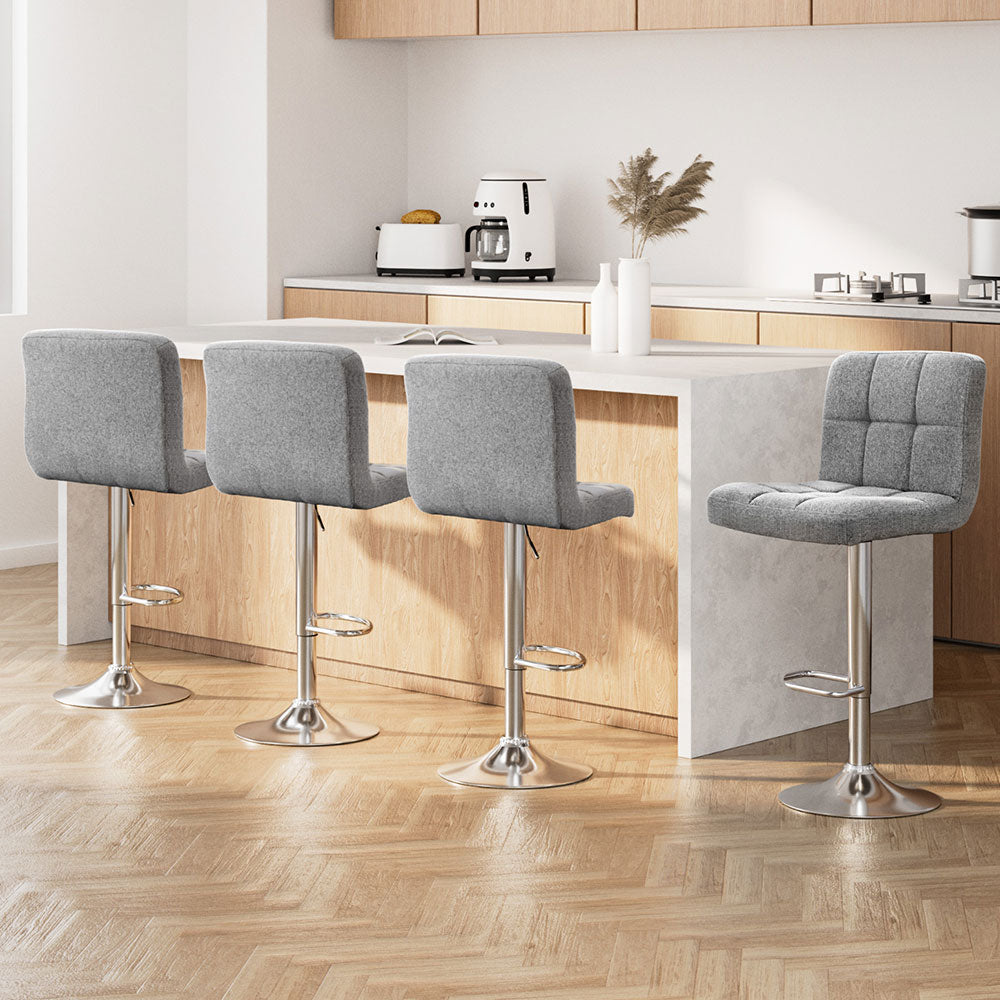 Artiss Set of 4 Fabric Swivel Bar Stools - Grey