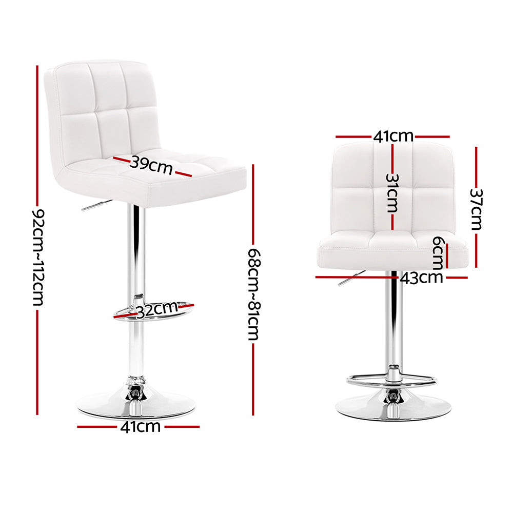 Artiss Set of 2 PU Leather Gas Lift Bar Stools - White