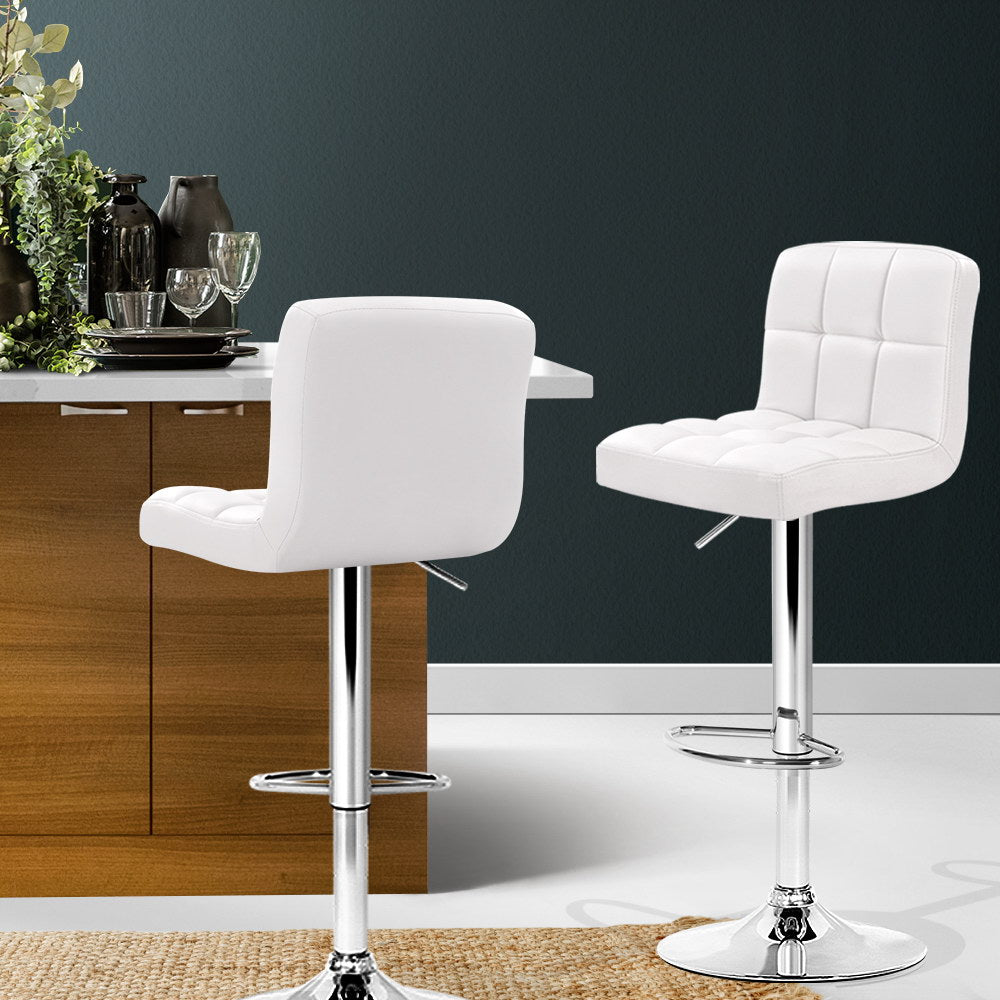 Artiss Set of 2 PU Leather Gas Lift Bar Stools - White