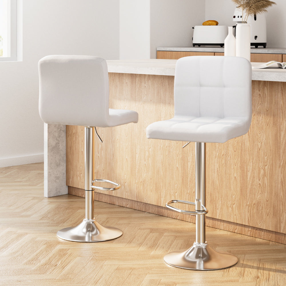 Artiss Set of 2 PU Leather Gas Lift Bar Stools - White