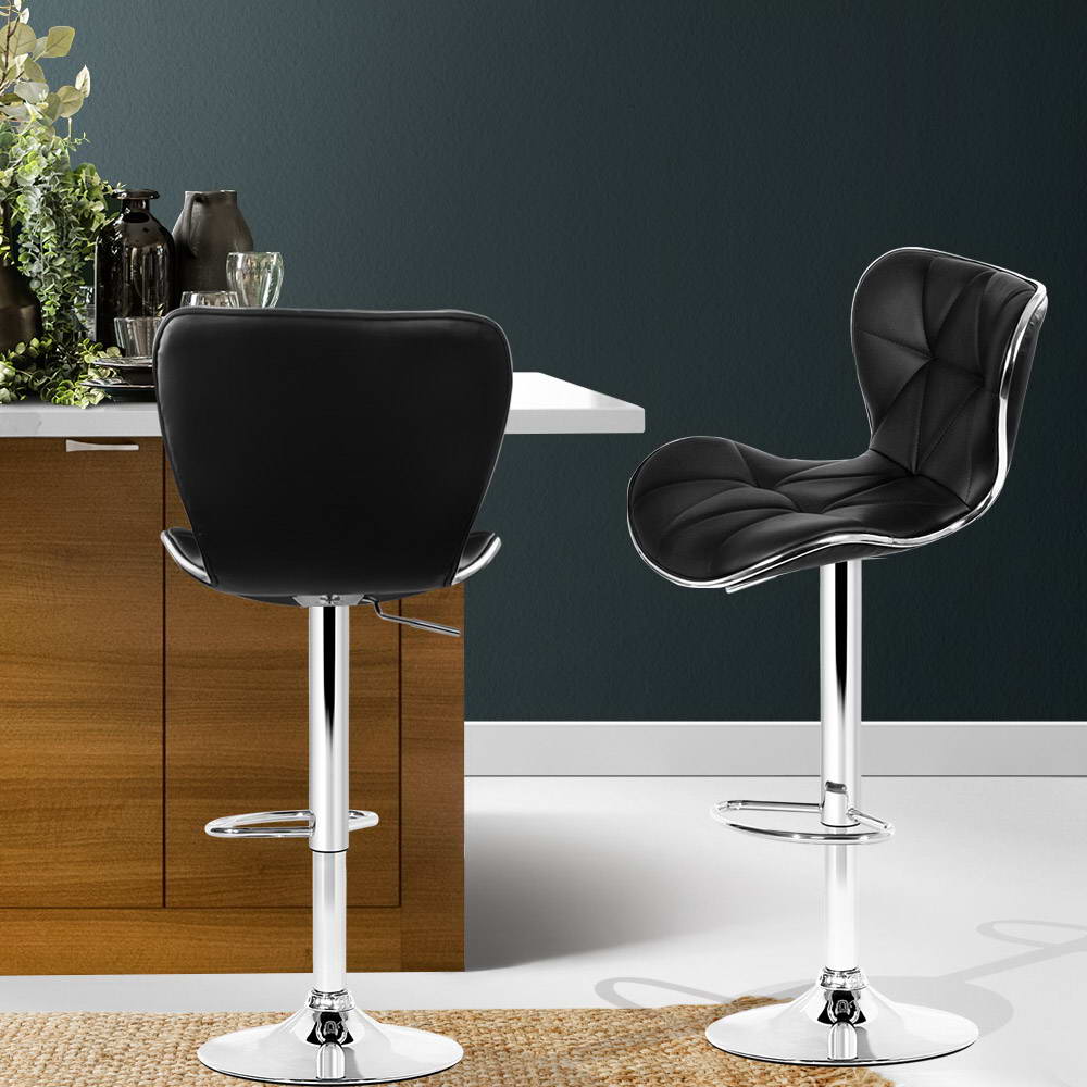 Artiss Set of 2 PU Leather Patterned Bar Stools - Black and Chrome