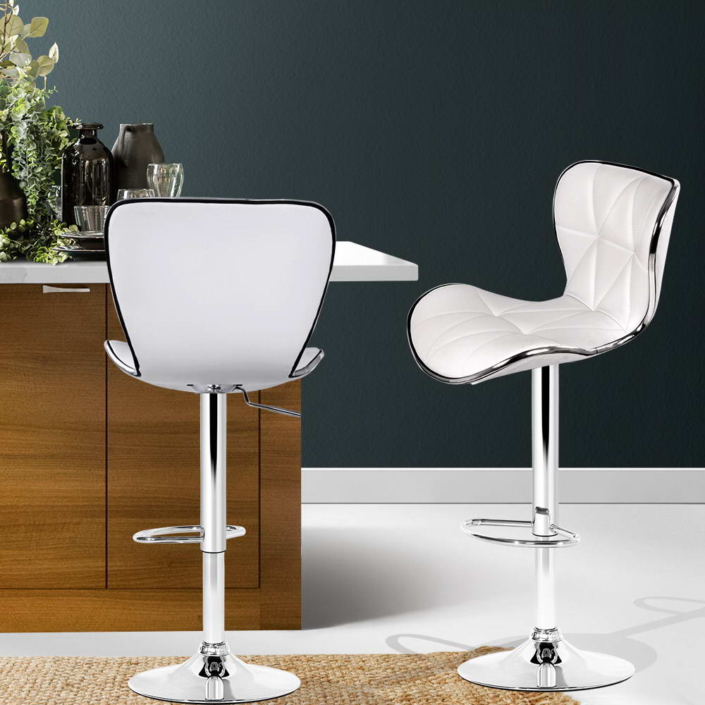 Artiss Set of 2 PU Leather Patterned Bar Stools - White and Chrome