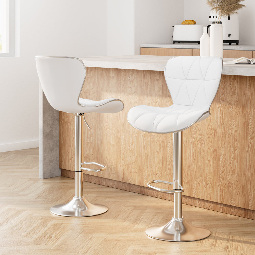 Artiss Set of 2 PU Leather Patterned Bar Stools - White and Chrome