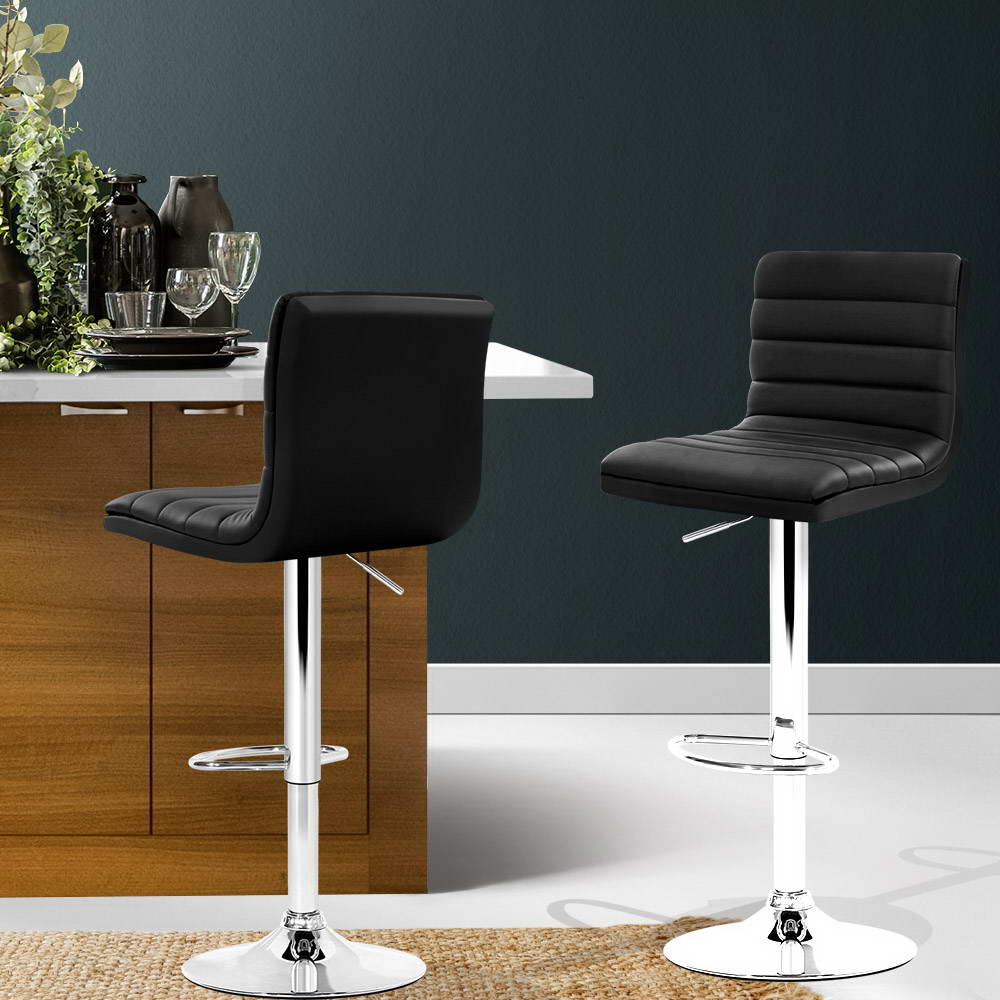 Artiss Set of 2 PU Leather Bar Stools Padded Line Style - Black