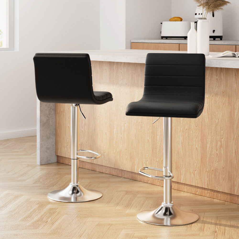 Artiss Set of 2 PU Leather Bar Stools Padded Line Style - Black