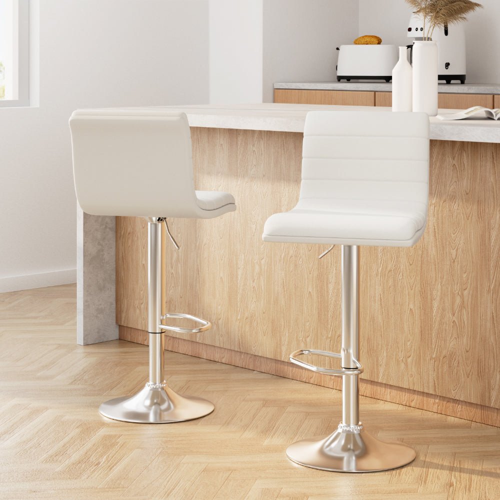 Artiss Set of 2 PU Leather Bar Stools Padded Line Style - White