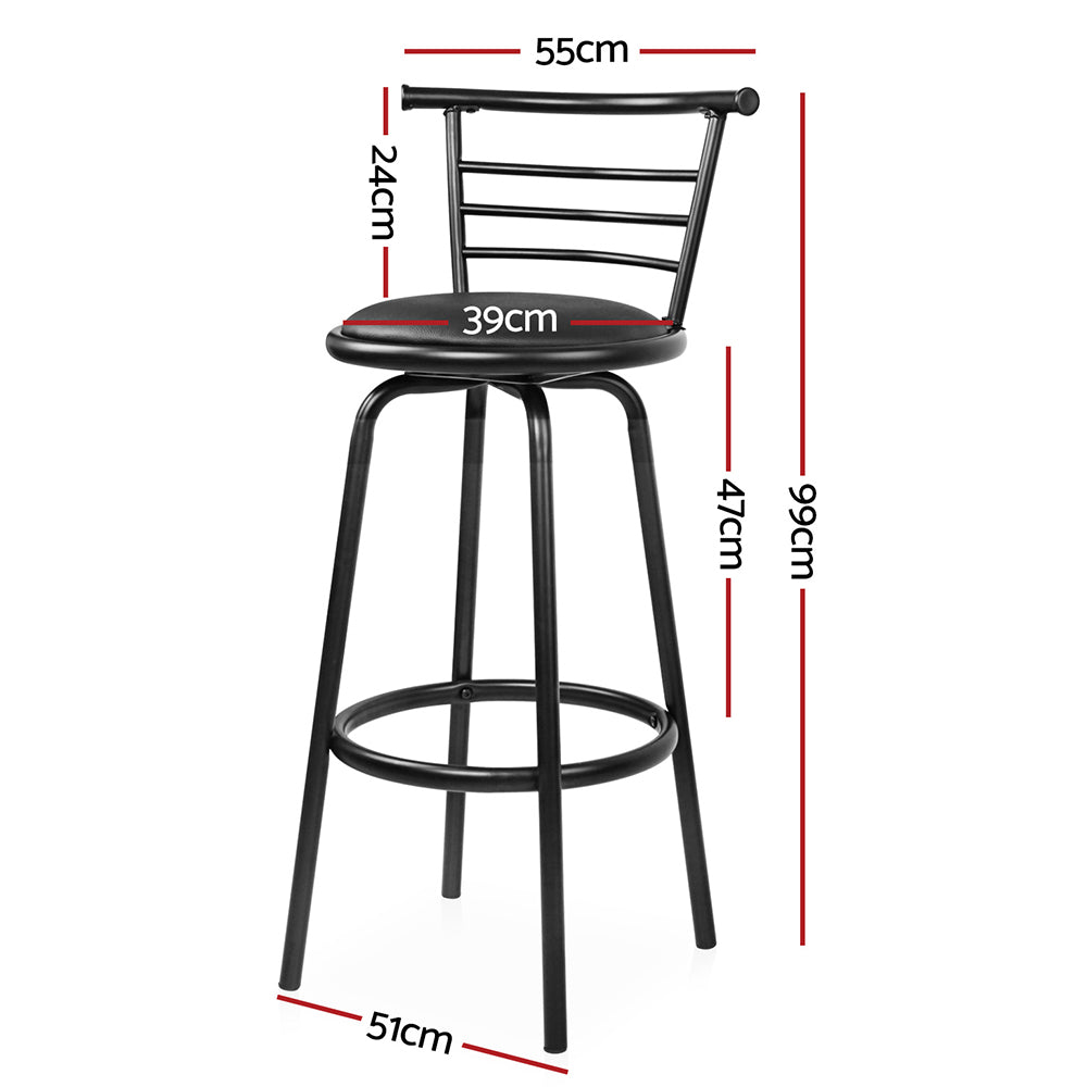 Artiss Set of 2 PU Leather Bar Stools - Black and Steel