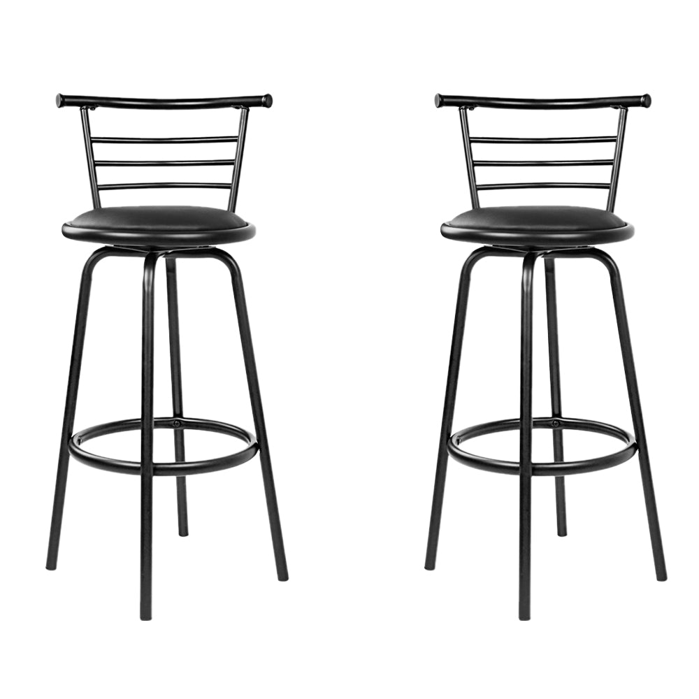 Artiss Set of 2 PU Leather Bar Stools - Black and Steel