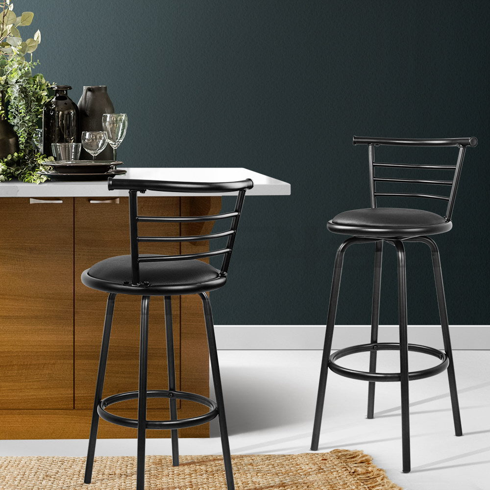 Artiss Set of 2 PU Leather Bar Stools - Black and Steel