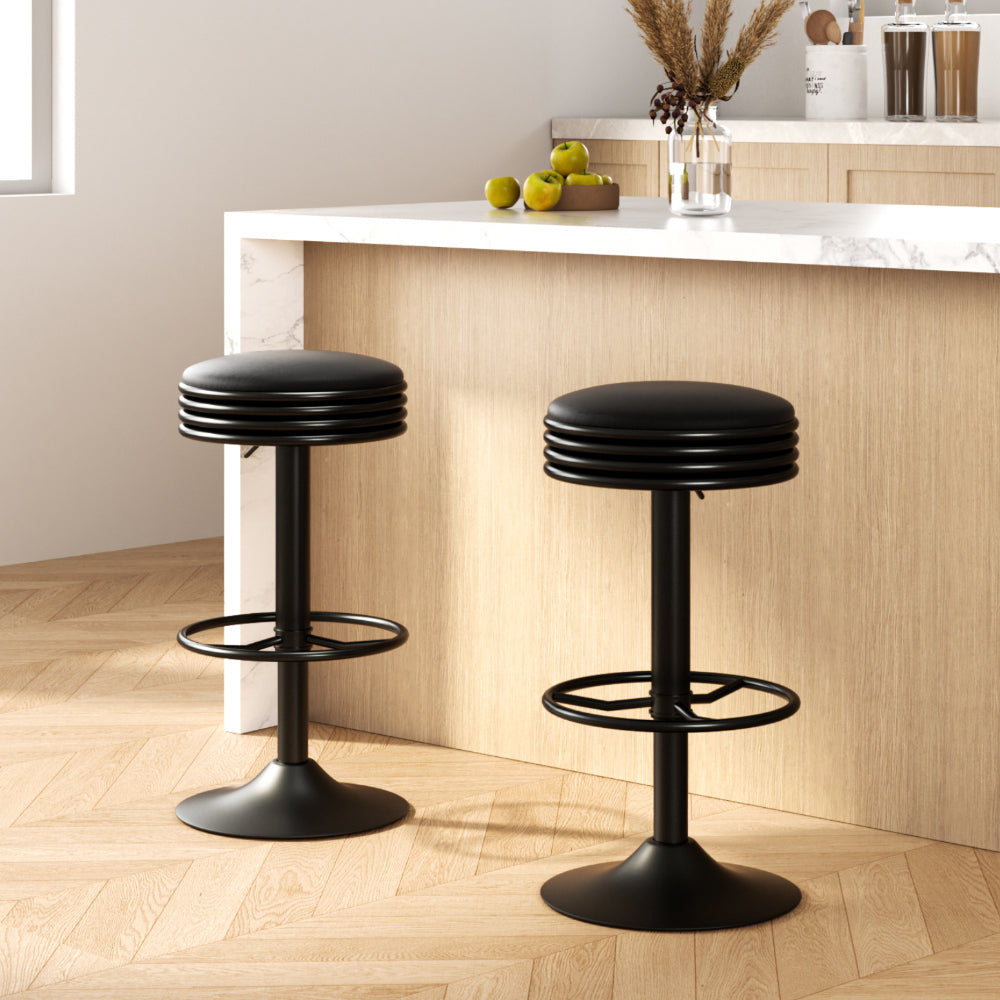 Artiss Set of 2 PU Leather Swivel Backless Bar Stools - Black