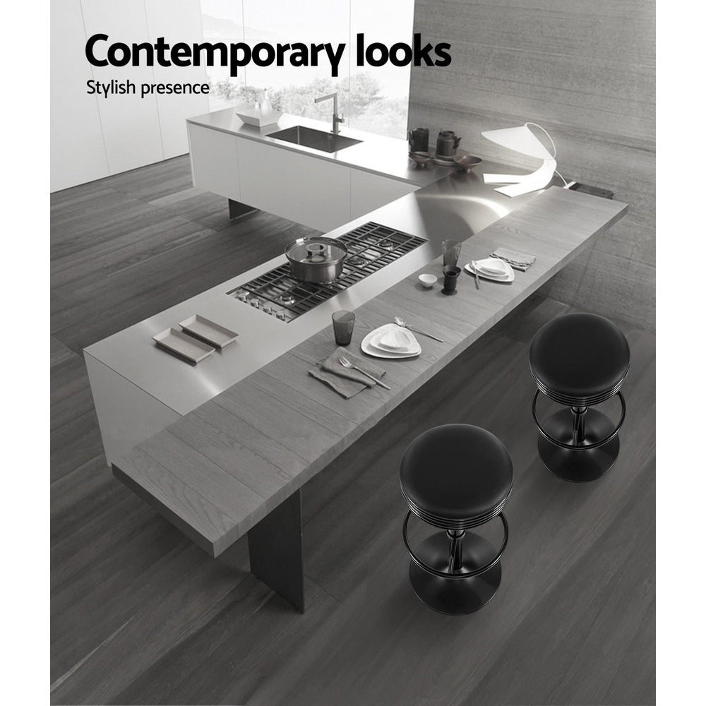 Artiss Set of 2 PU Leather Swivel Backless Bar Stools - Black