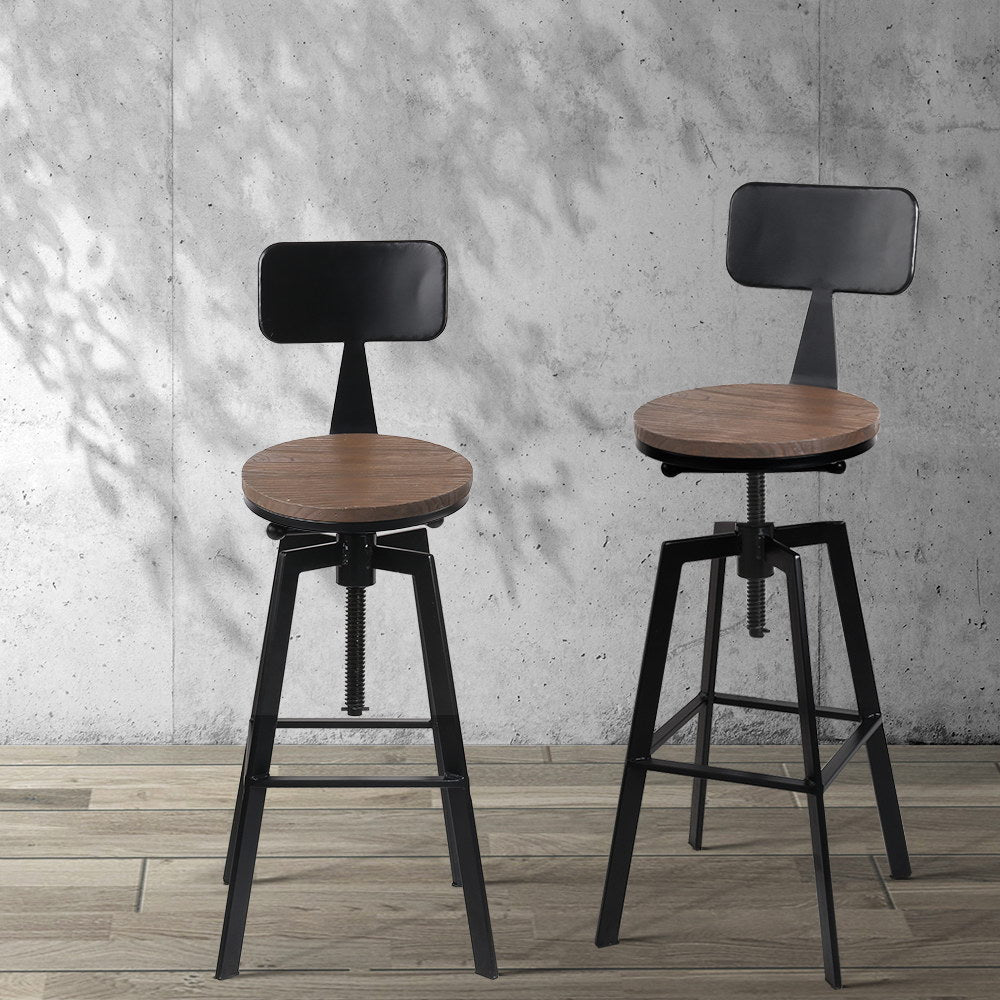 Artiss Rustic Industrial Style Metal Bar Stool - Black and Wood