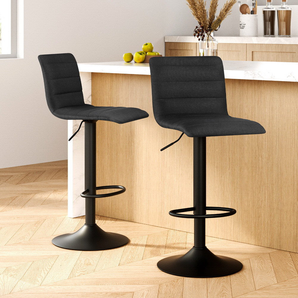Artiss Set of 2 Faux Linen Bar Stools - Black