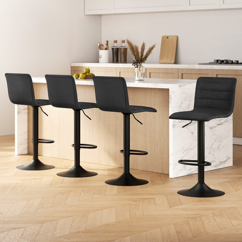 Artiss Set of 4 Faux Linen Bar Stools - Black