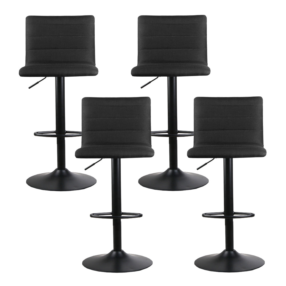 Artiss Set of 4 Faux Linen Bar Stools - Black