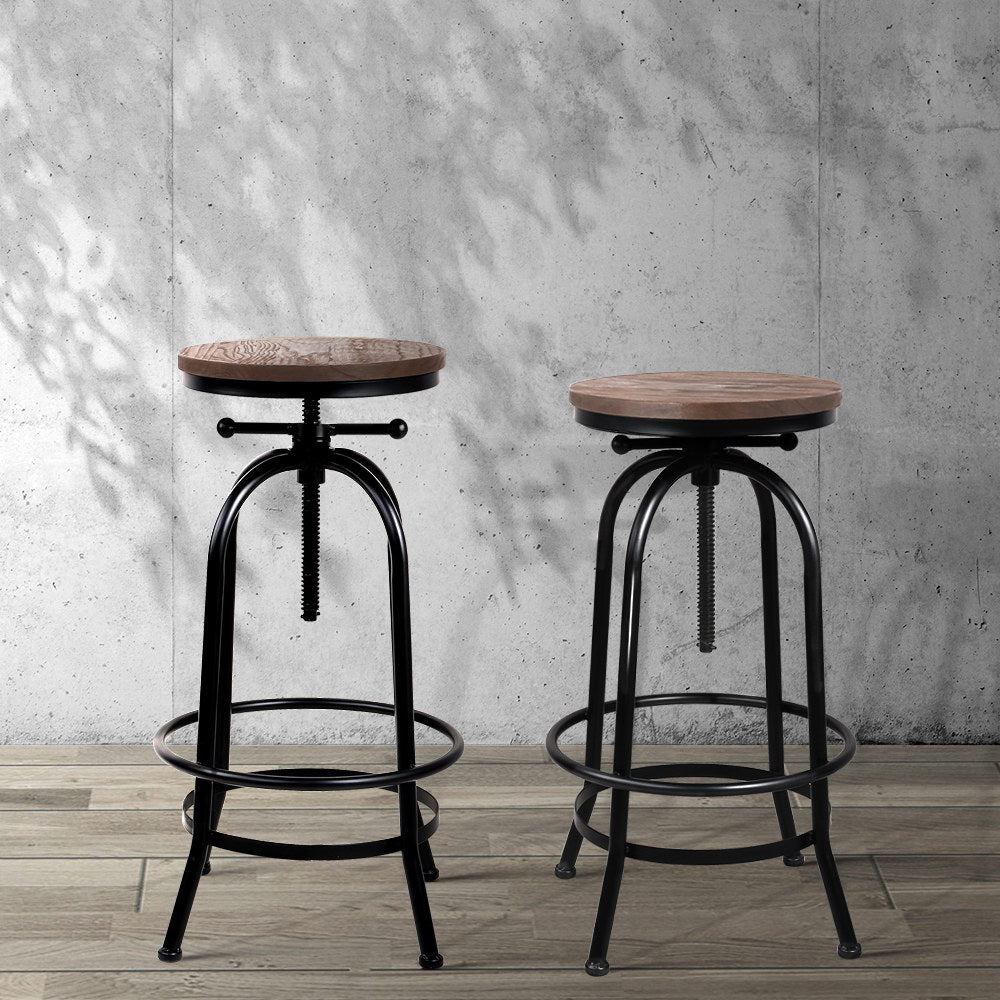 Artiss Bar Stool Industrial Round Seat Wood Metal - Black and Brown