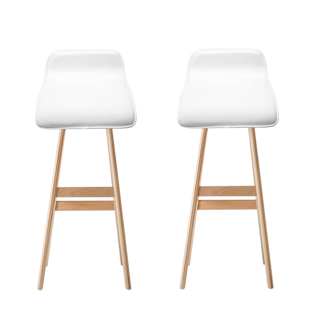 Artiss Set of 2 PU Leather Wood Wave Style Bar Stool - White