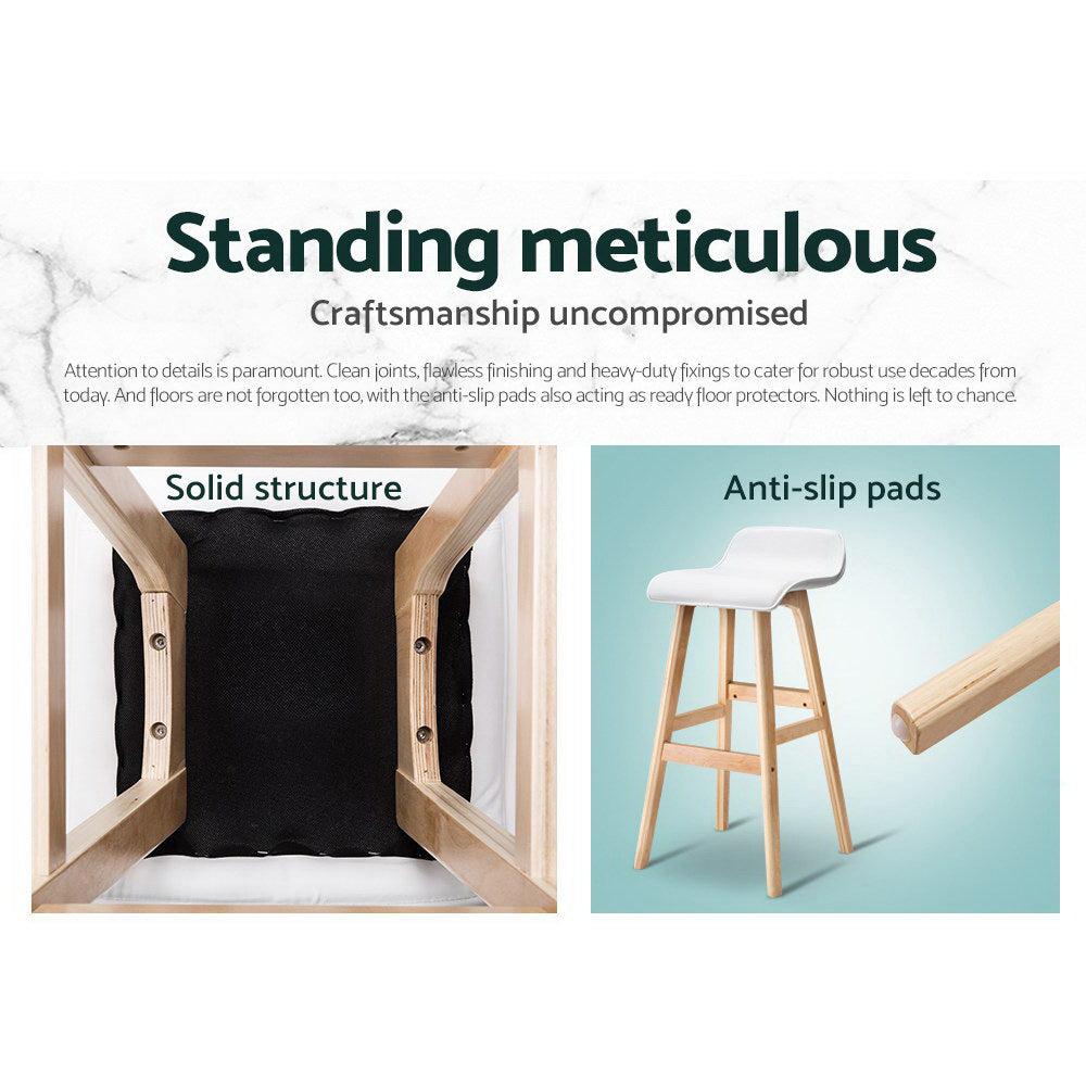 Artiss Set of 2 PU Leather Wood Wave Style Bar Stool - White