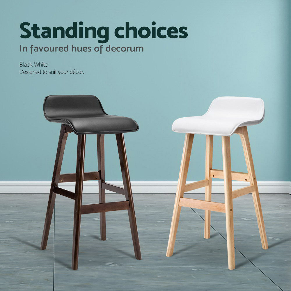 Artiss Set of 2 PU Leather Wood Wave Style Bar Stool - White