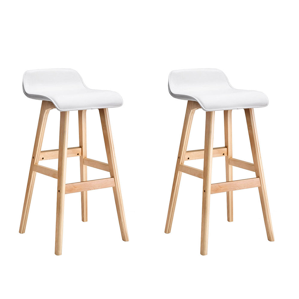 Artiss Set of 2 PU Leather Wood Wave Style Bar Stool - White