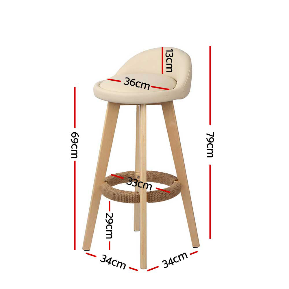 Artiss Set of 2 PU Leather Backrest Bar Stools - Beige