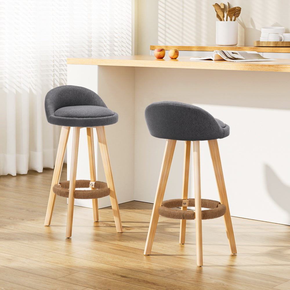Artiss Set of 2 Fabric Backrest Bar Stools - Grey