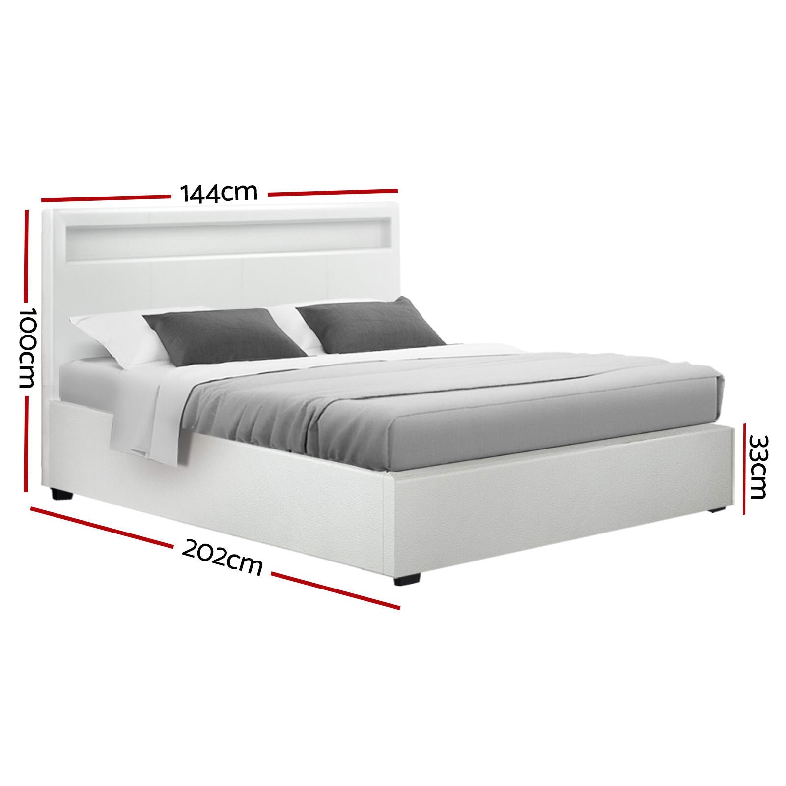Artiss Cole LED Bed Frame PU Leather Gas Lift Storage - White Double