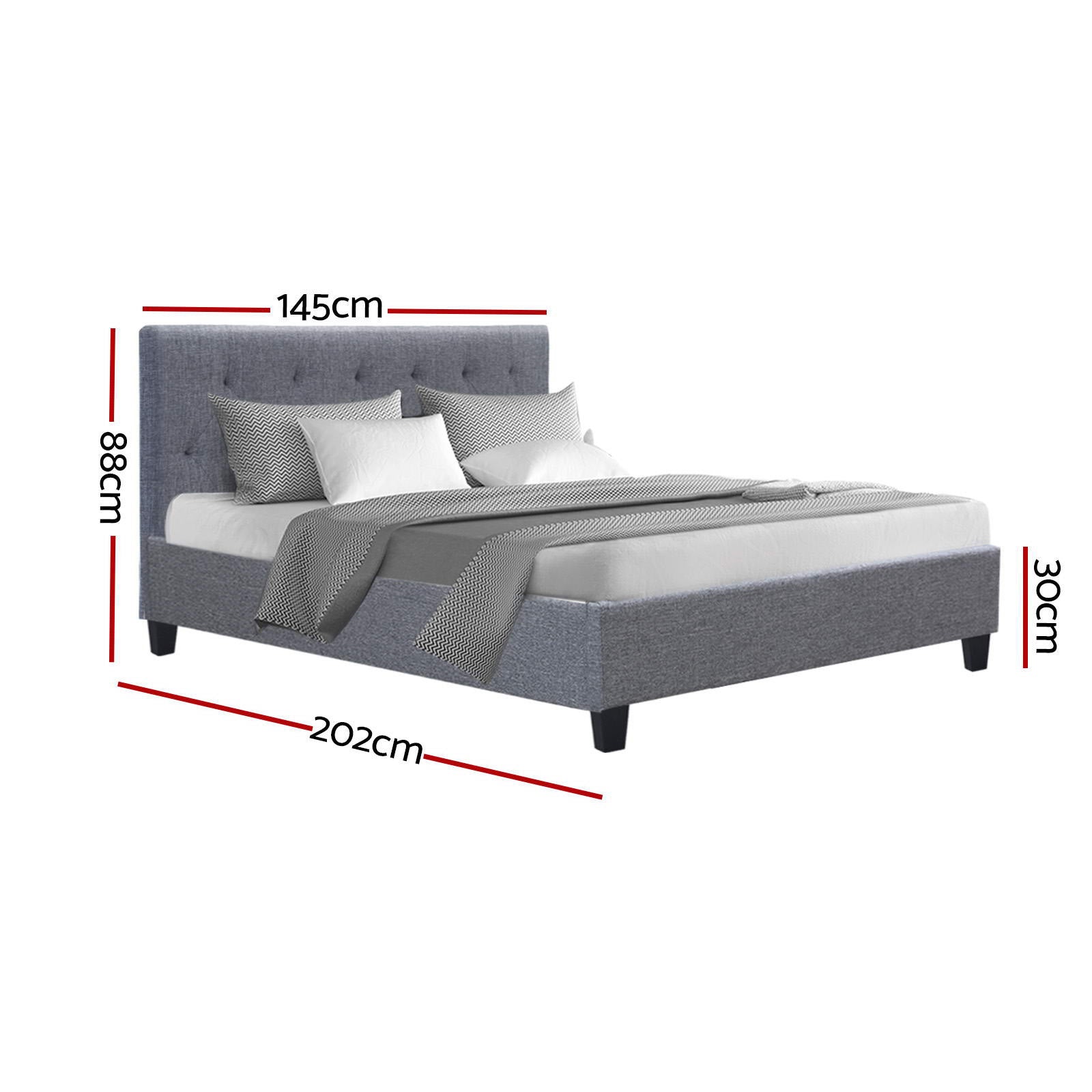 Artiss Vanke Bed Frame Fabric- Grey Double