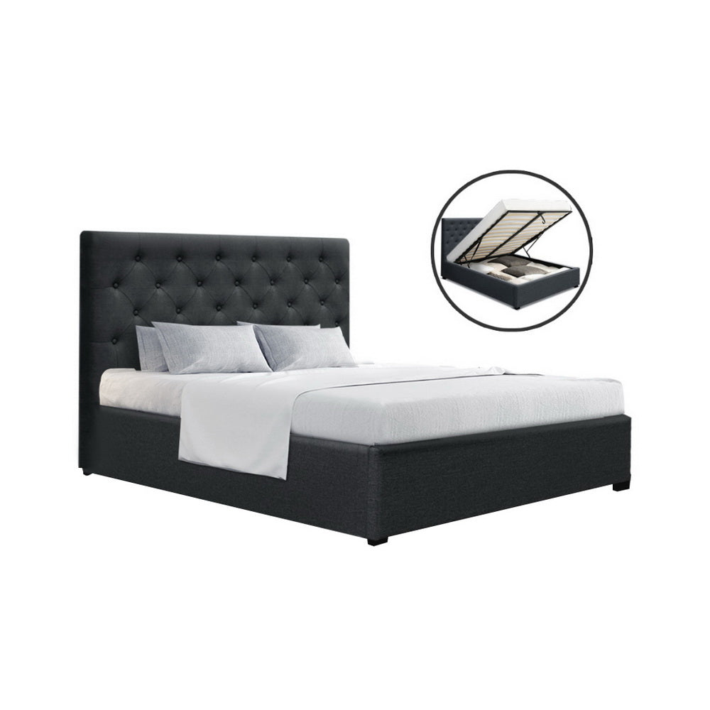 Artiss Bed Frame Double Size Gas Lift Base With Storage Fabric Charcoal Vila