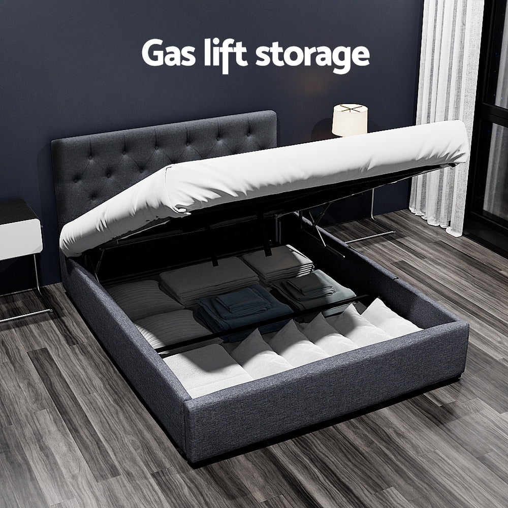 Artiss Bed Frame Double Size Gas Lift Base With Storage Fabric Charcoal Vila