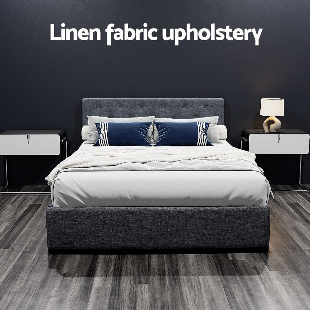 Artiss Bed Frame Double Size Gas Lift Base With Storage Fabric Charcoal Vila