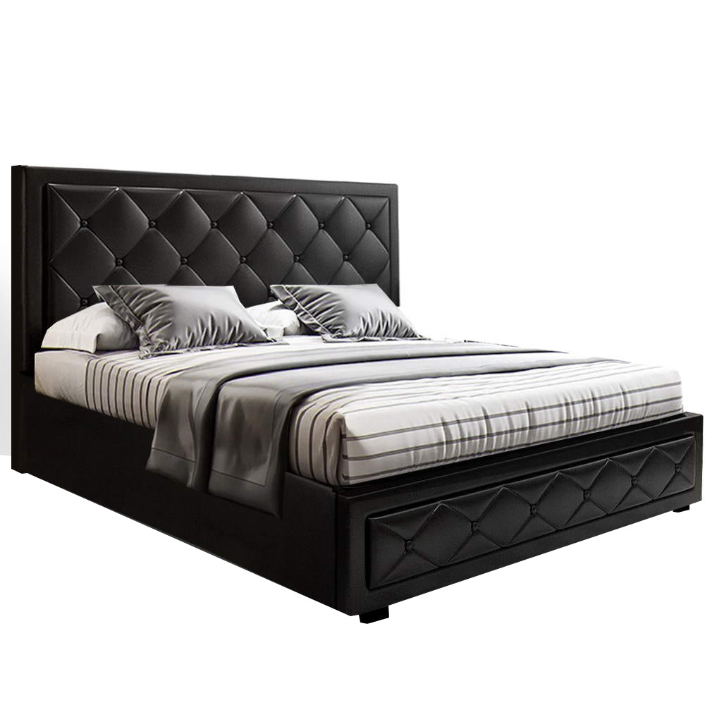 Artiss Tiyo Bed Frame PU Leather Gas Lift Storage - Black Double