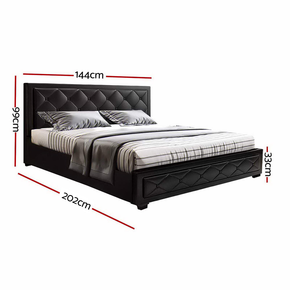 Artiss Tiyo Bed Frame PU Leather Gas Lift Storage - Black Double