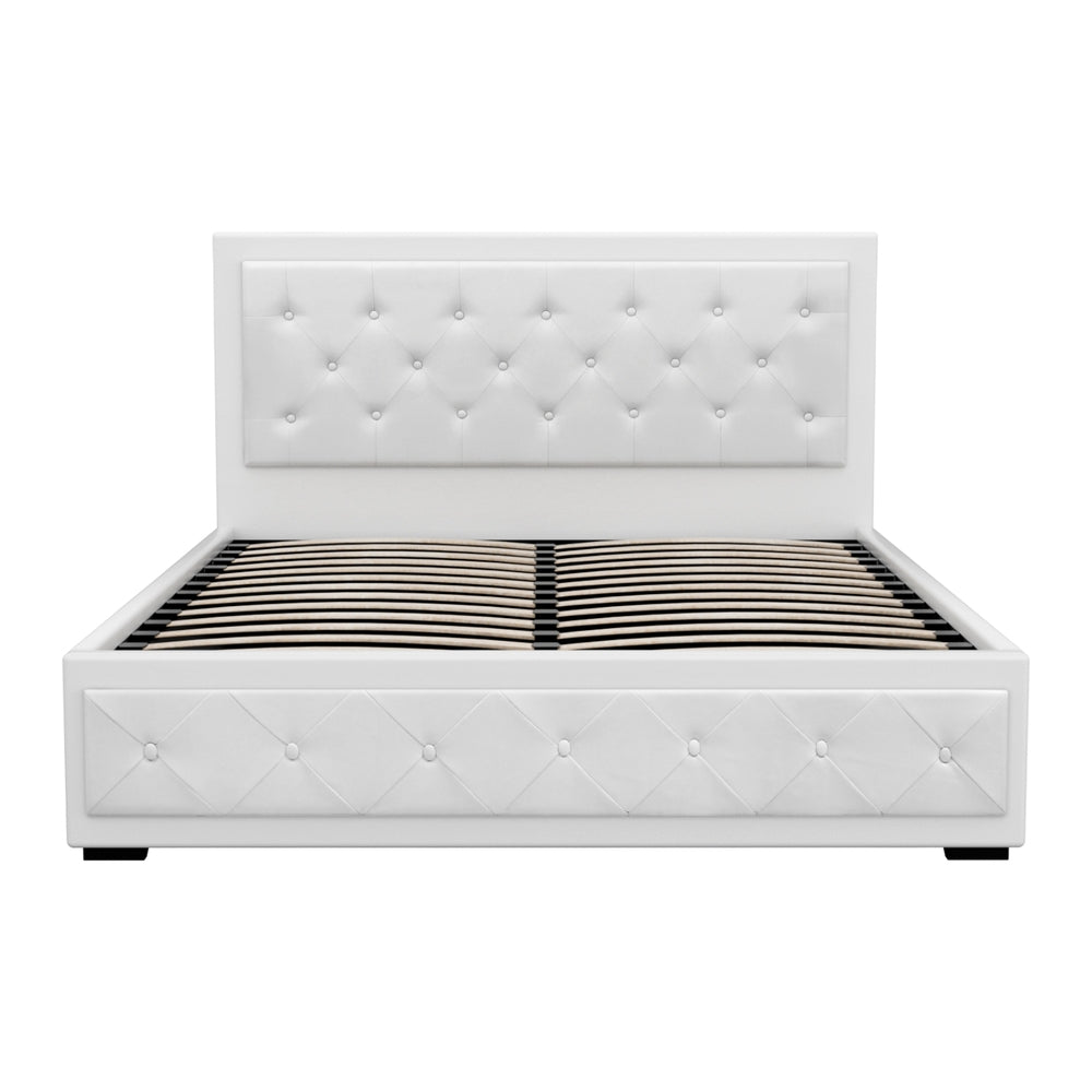 Artiss Tiyo Bed Frame PU Leather Gas Lift Storage - White Queen