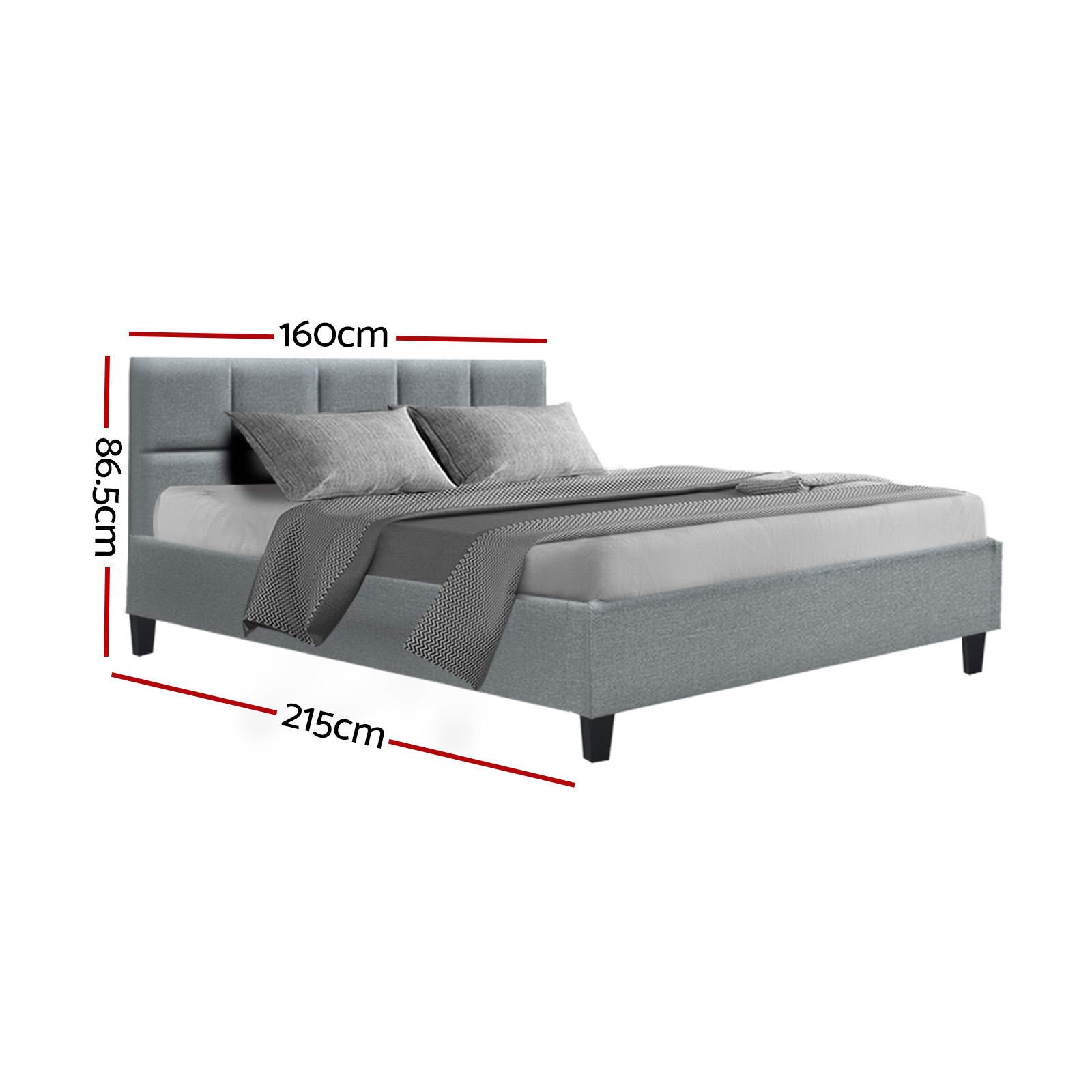 Tino Bed Frame Fabric - Grey Queen