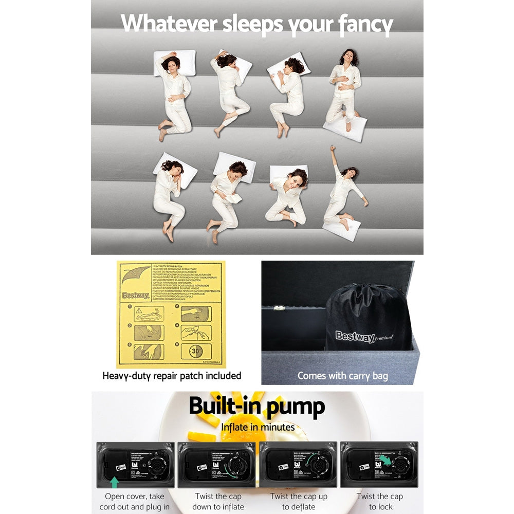 Bestway Queen Air Bed Inflatable Mattress Sleeping Mat Battery Built-in Pump