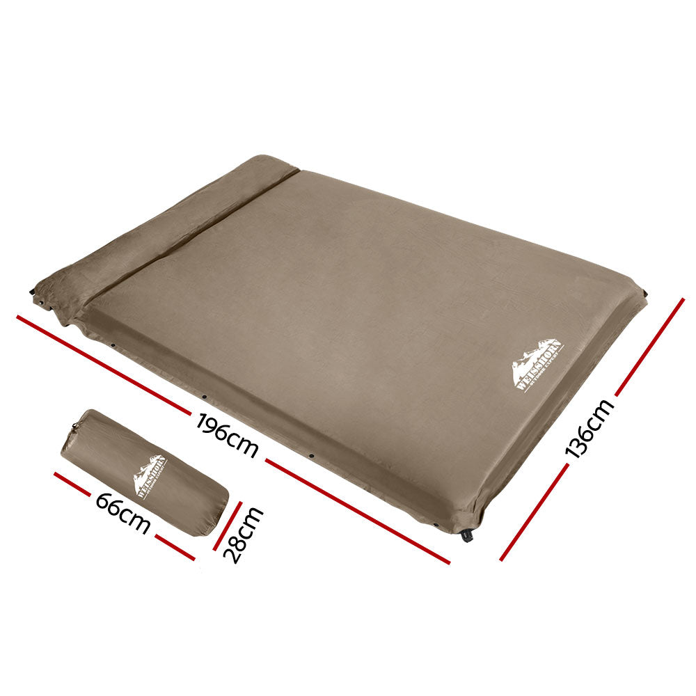 Weisshorn Double Size Self Inflating Mattress Mat 10CM Thick Coffee