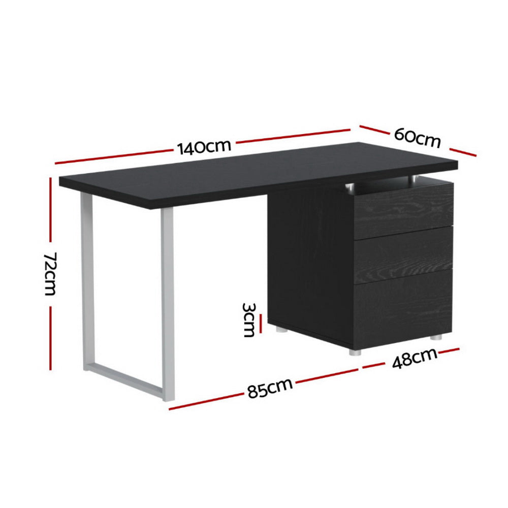 Artiss Metal Desk with 3 Drawers - Black