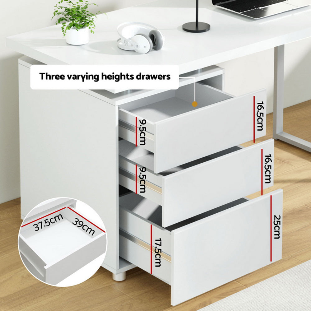 Artiss Metal Desk with 3 Drawers - White
