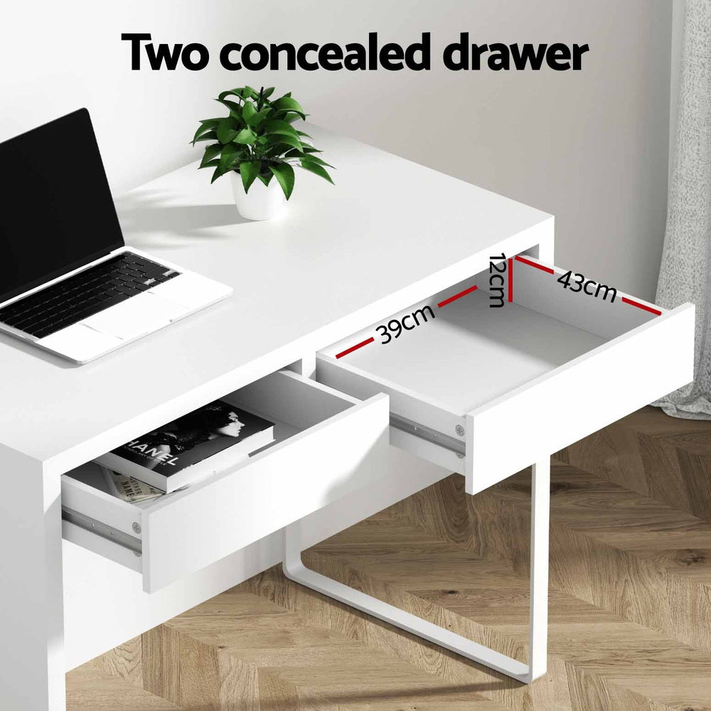 Artiss Metal Desk with 2 Drawers - White