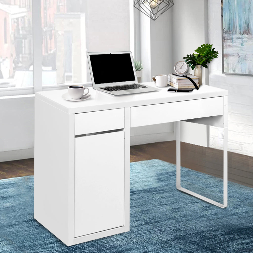 Artiss Metal Desk With Storage Cabinets - White