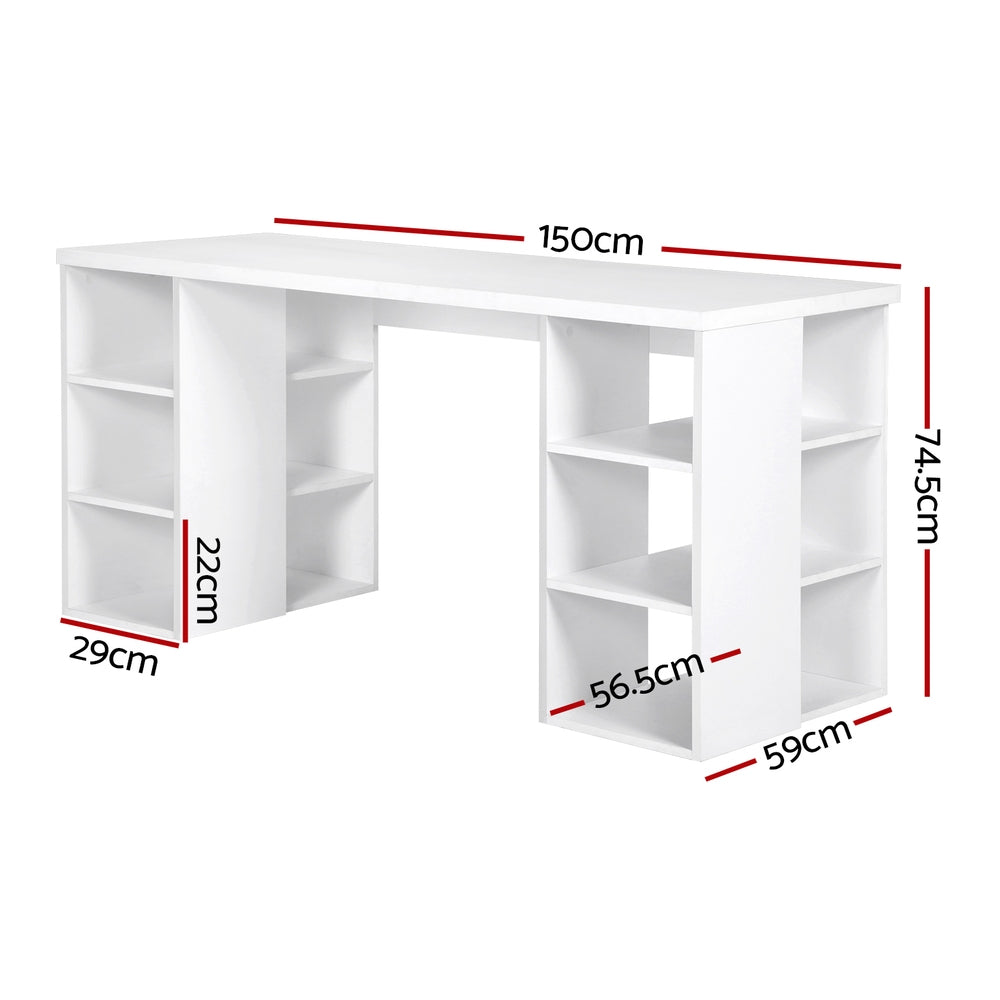 Artiss 3 Level Desk with Storage & Bookshelf - White