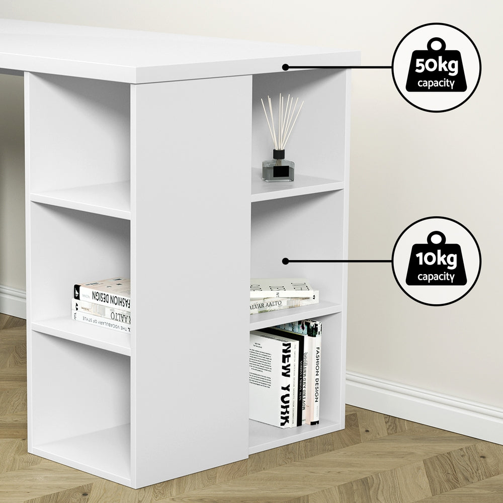 Artiss 3 Level Desk with Storage & Bookshelf - White