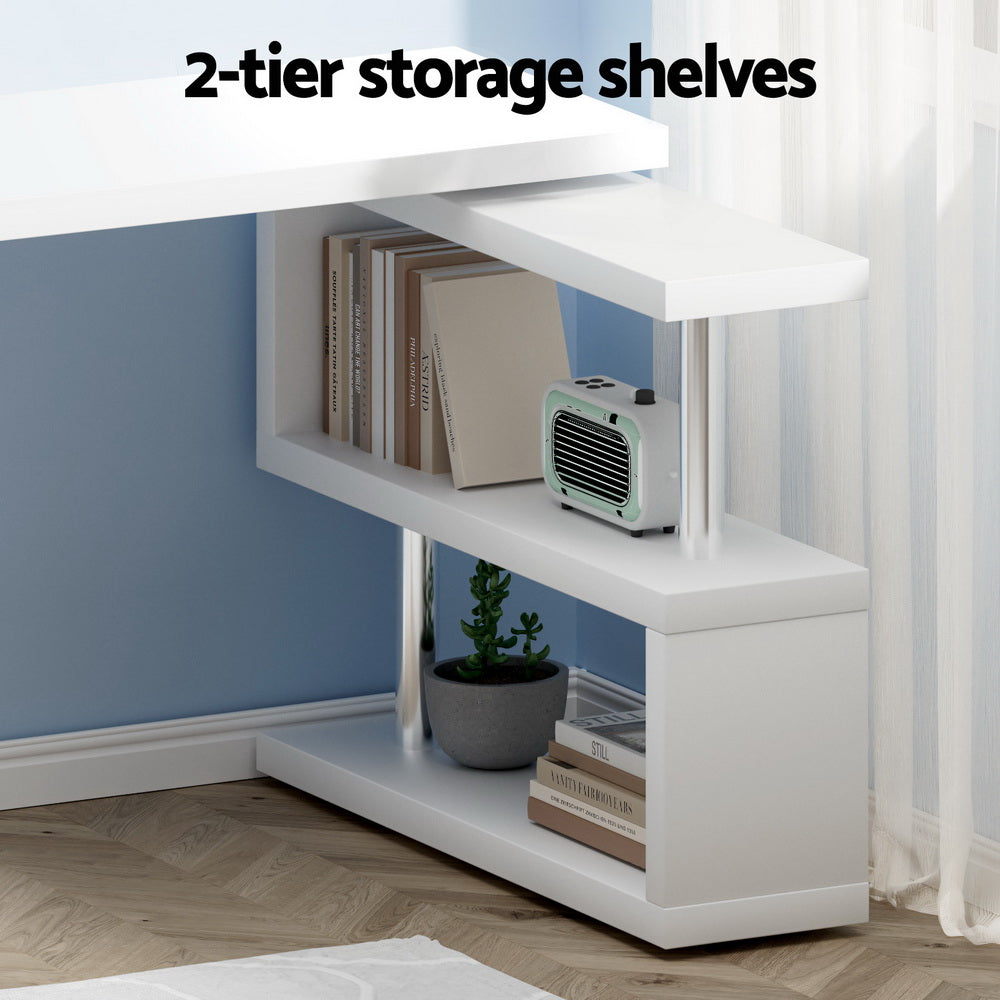 Artiss Rotary Corner Desk with Bookshelf - White