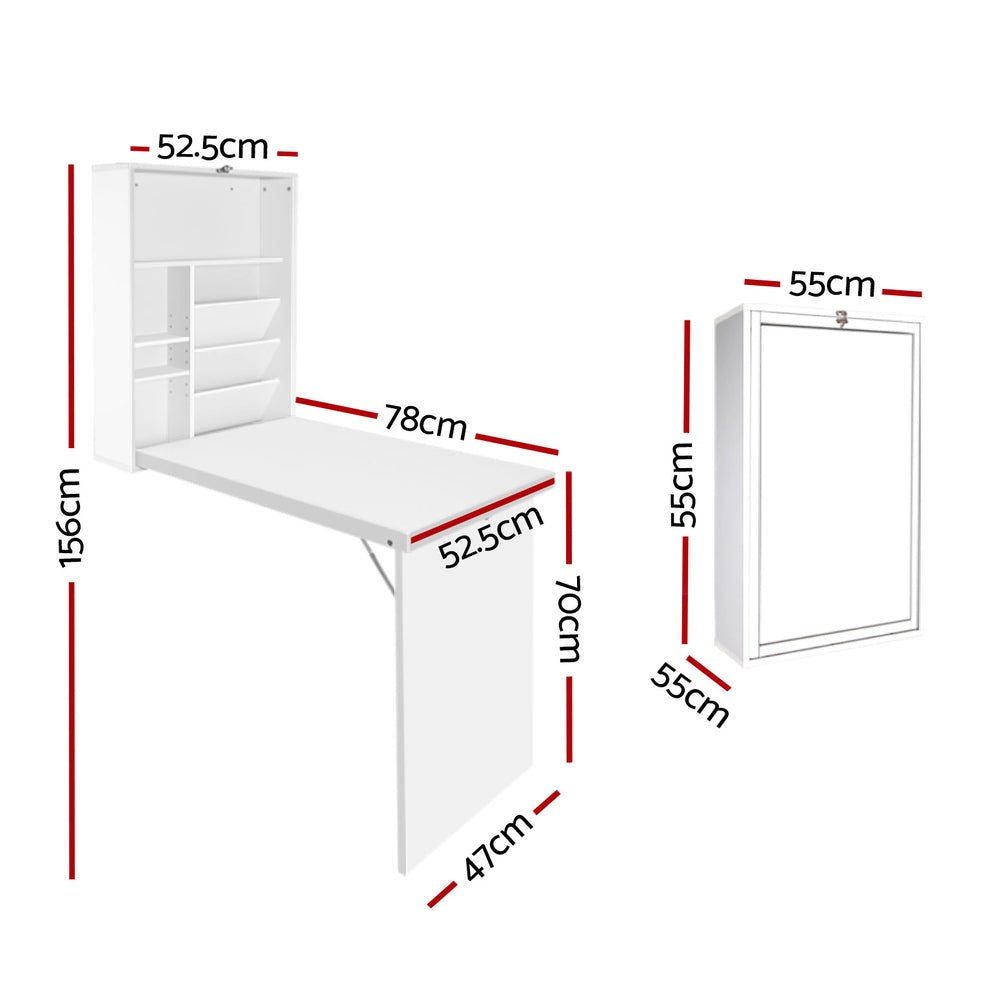 Artiss Foldable Desk with Bookshelf - White