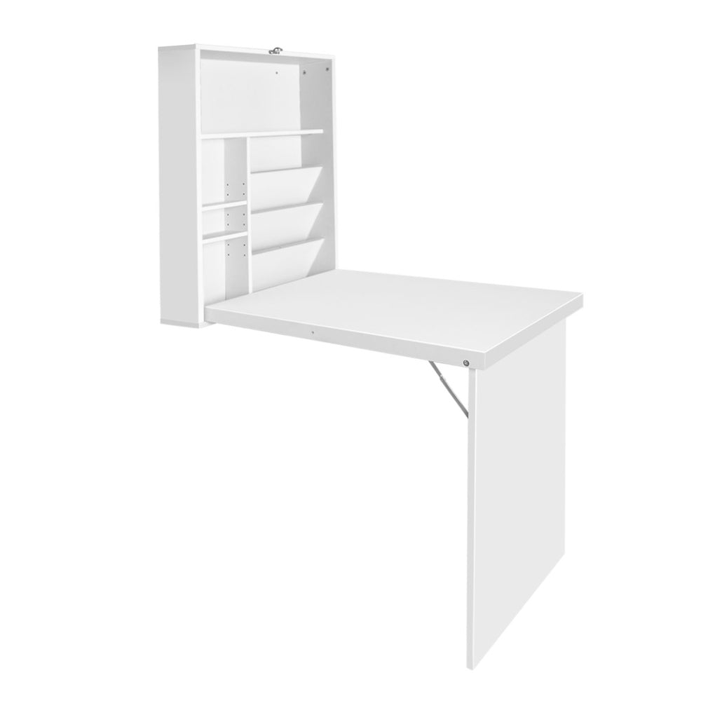Artiss Foldable Desk with Bookshelf - White