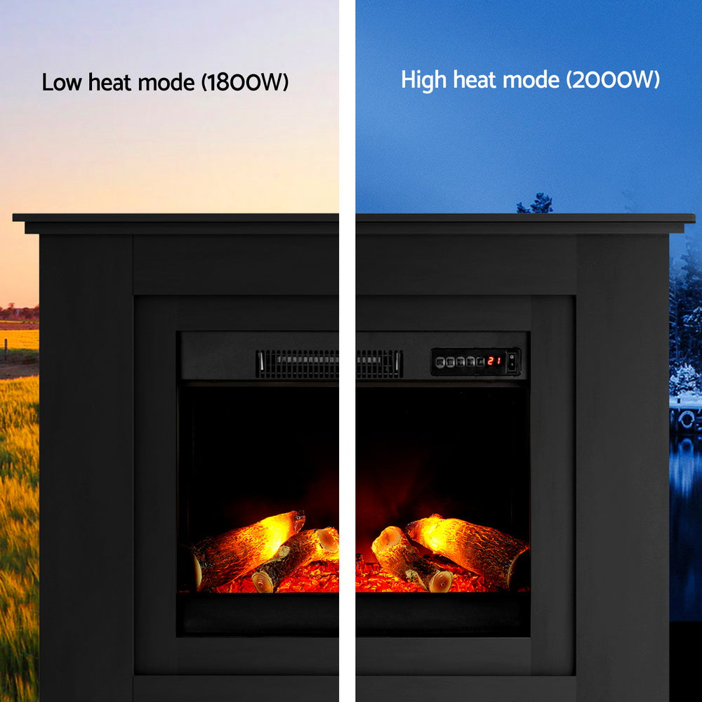 Devanti 2000W Electric Fireplace Mantle Portable Fire Log Wood Heater 3D Flame Effect Black