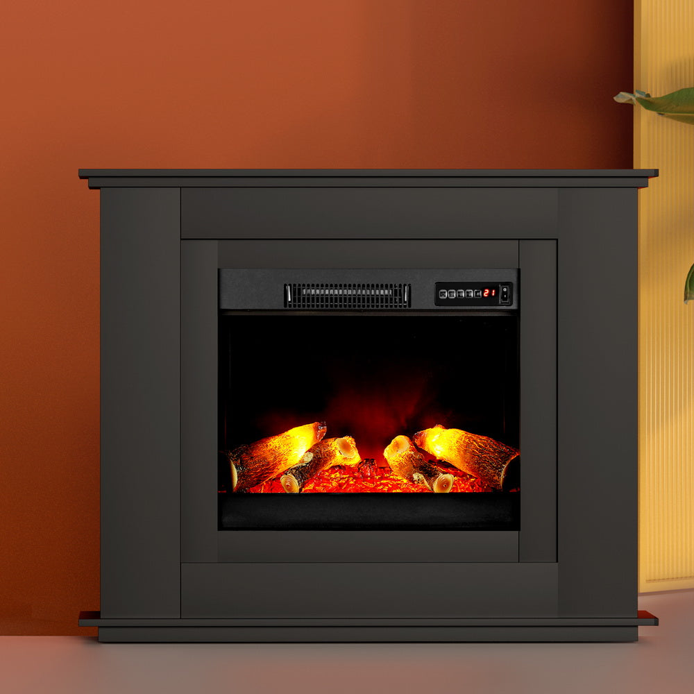 Devanti 2000W Electric Fireplace Mantle Portable Fire Log Wood Heater 3D Flame Effect Black