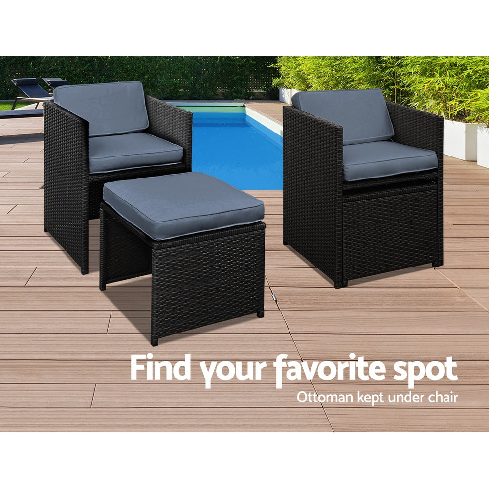 Gardeon 11 Piece PE Wicker Outdoor Dining Set - Black