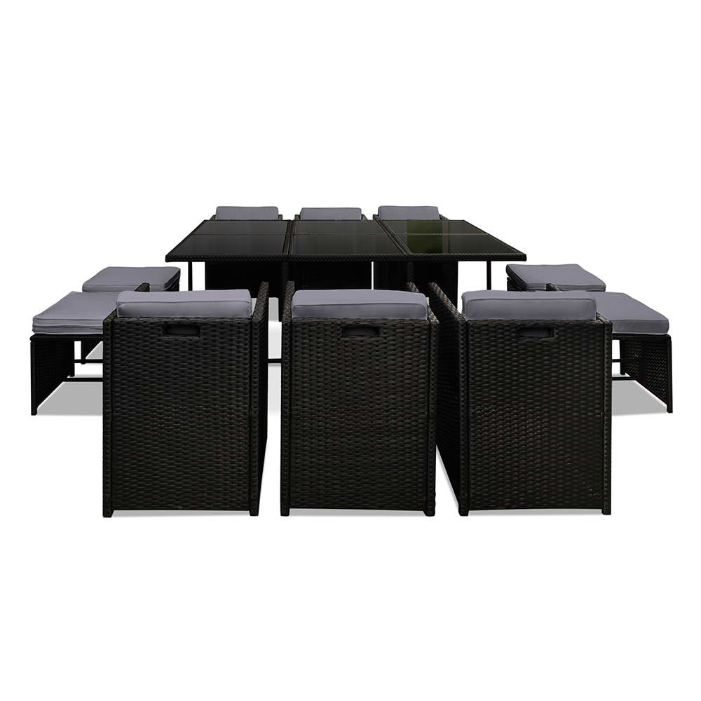 Gardeon 11 Piece PE Wicker Outdoor Dining Set - Black